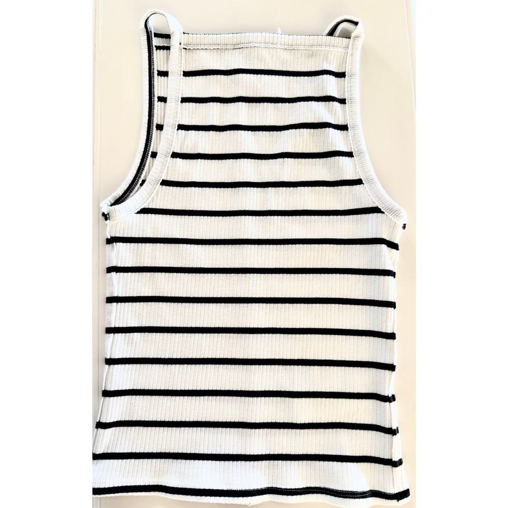 Free People Movement Mia Ribbed High Neck Tank Black White Stripe XS New NWT
